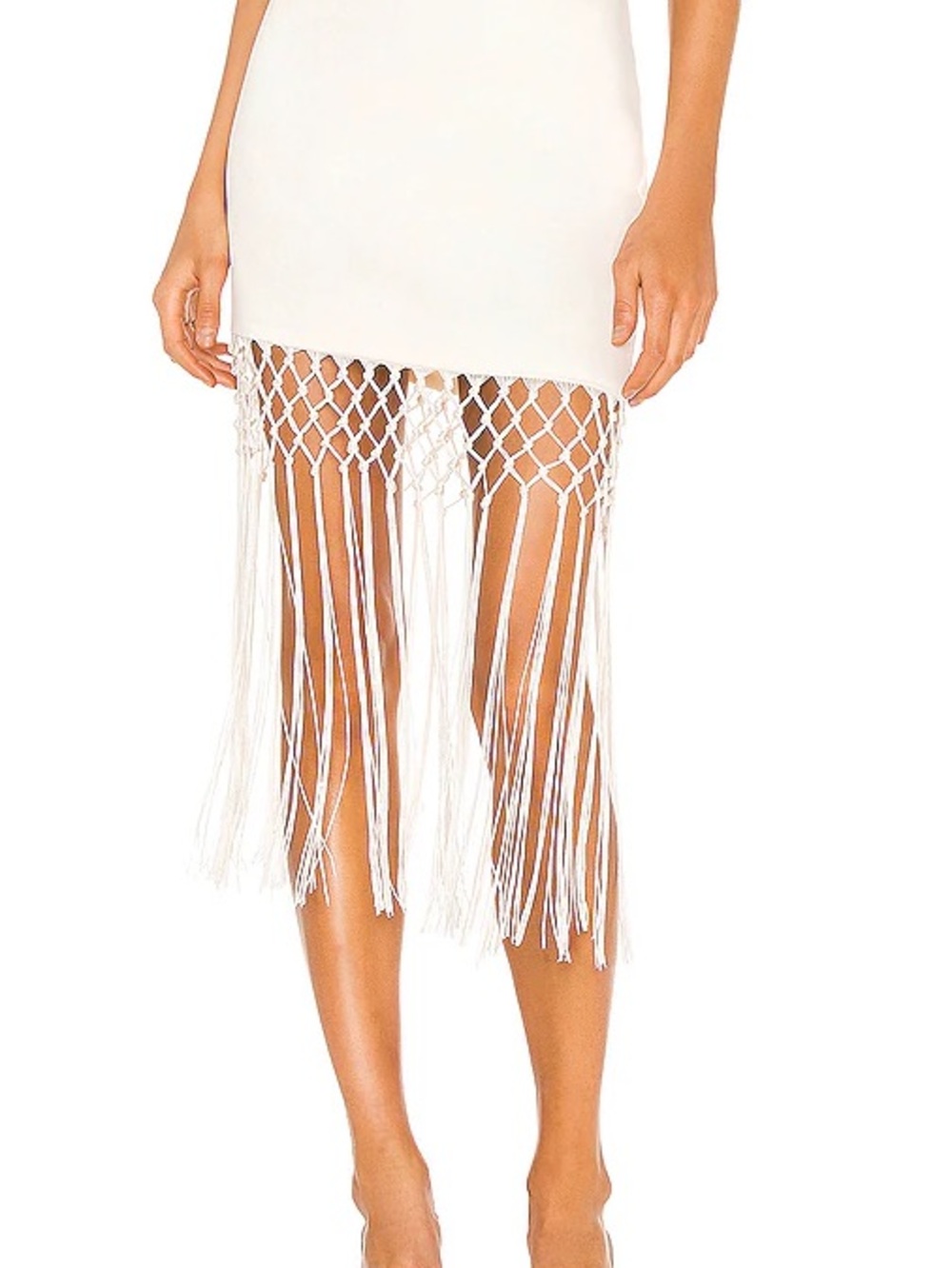 Camila Coelho Mora Fringe Mini Skirt Pearl White Satin NWT XL Festival - Picture 2 of 9